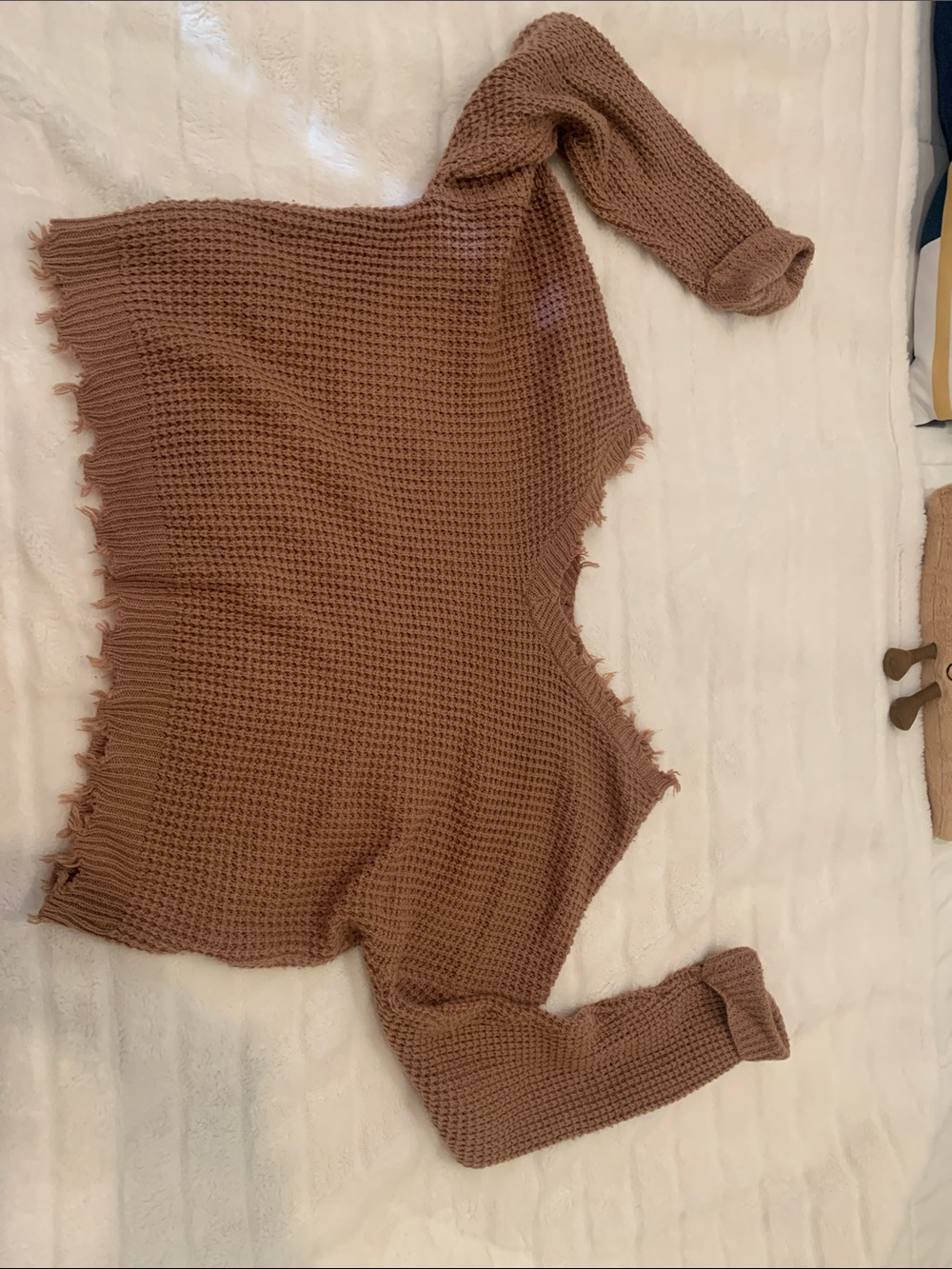 moon & madison Off-the-Shoulder Waffle Knit Sweater in Brown